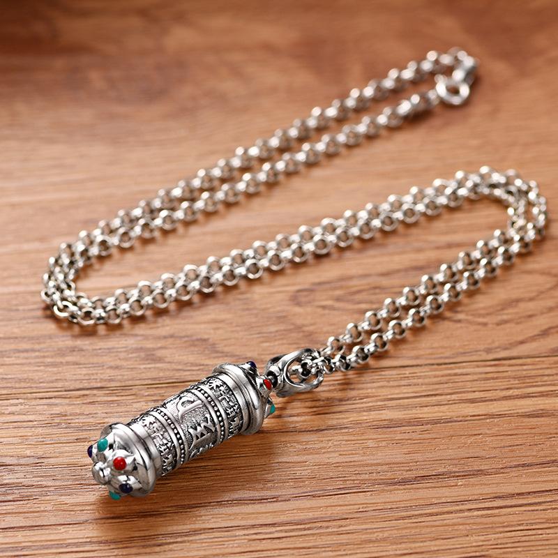 Six Characters Mantra Sterling Silver Pendant Hollow Open Loading Necklace Gawu Box Pendant Pendant Men and Women