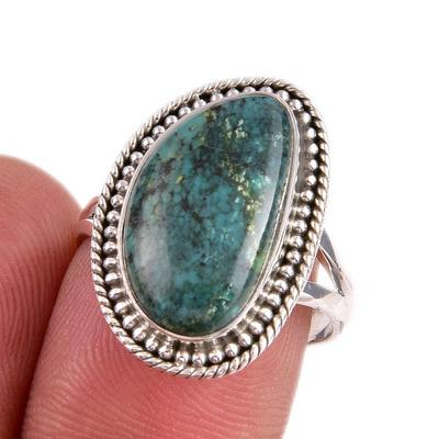 Natural Tibetan Turquoise Gemstone 925 Solid Sterling Silver Gift Ring S.8 U4H53
