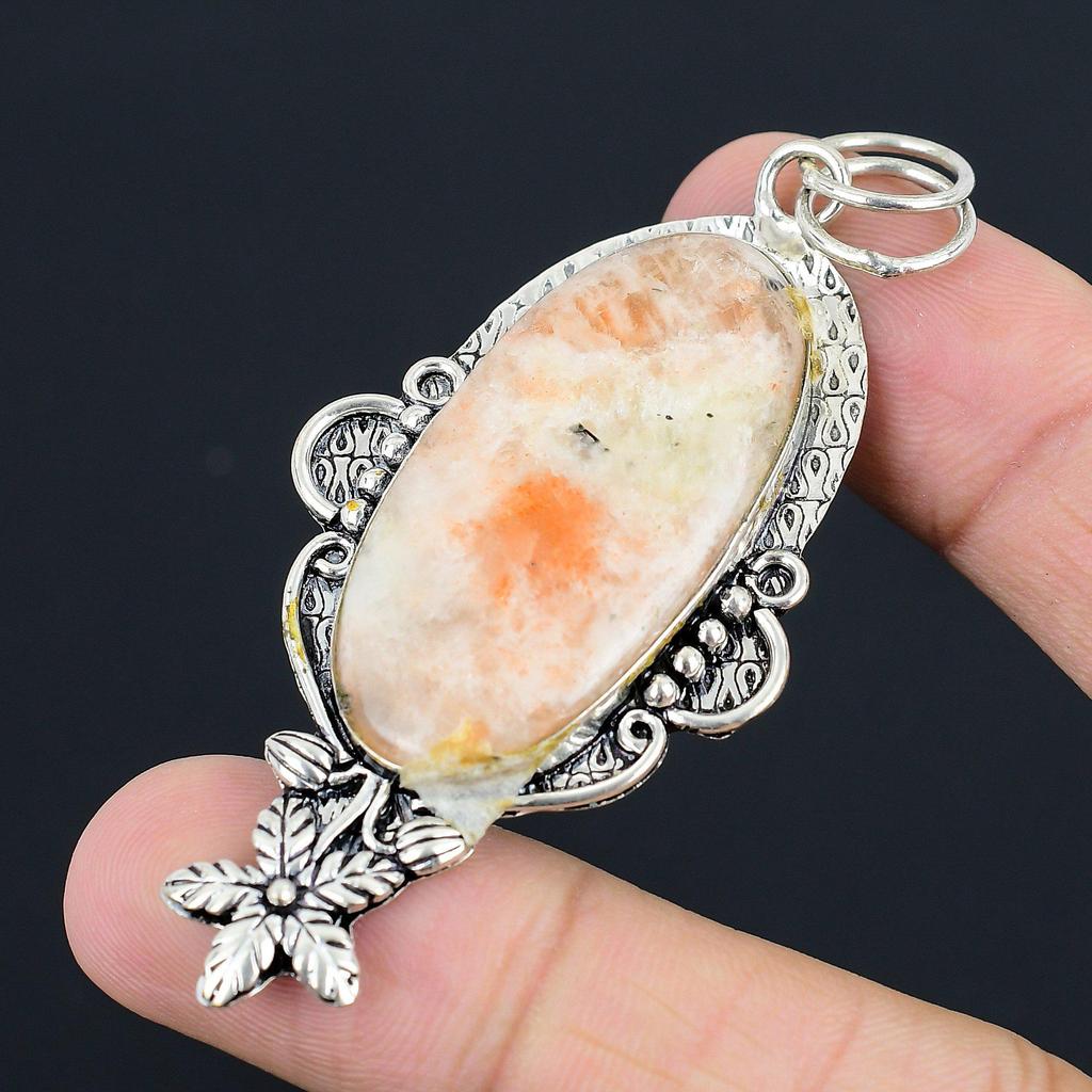 Friendship Day Sale Sunstone Stone 925 Silver Flower Anniversary Sister Pendant
