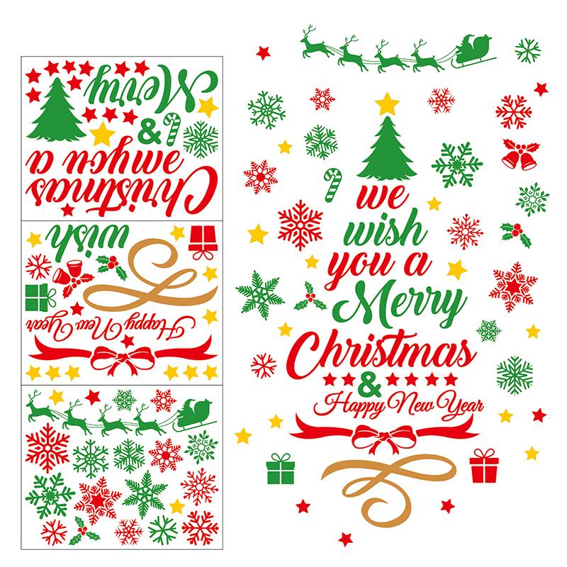 Christmas Wall Decals Christmas Tree Wall Stickers Xmas Ball Fireplace Decals Stickers Removable Merry Christmas Wall Decoration