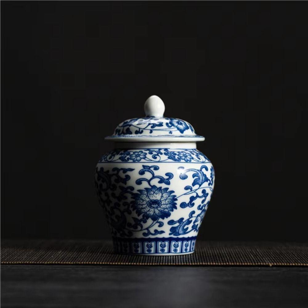 Vintage Ceramic Tea Jar with Sealed Lid Chinese Style Food Storage Container Moisture-proof Large Capacity Coffee Canisters