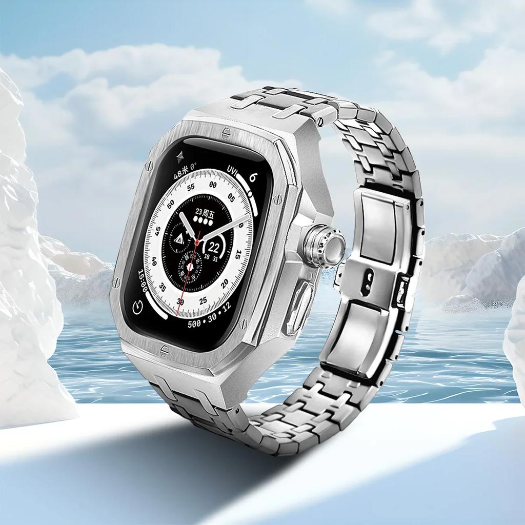 Kit di Modifica di Lusso per Apple Watch Ultra 2/Ultra 49MM Cinturino+Cassa in Acciaio Inossidabile per IWatch Serie 49mm Accessori