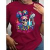 Women Cotton Short Sleeves T-shirts Don't Be Salty Women's Tee Colorful Sugar Skull Graphic Casual White Top