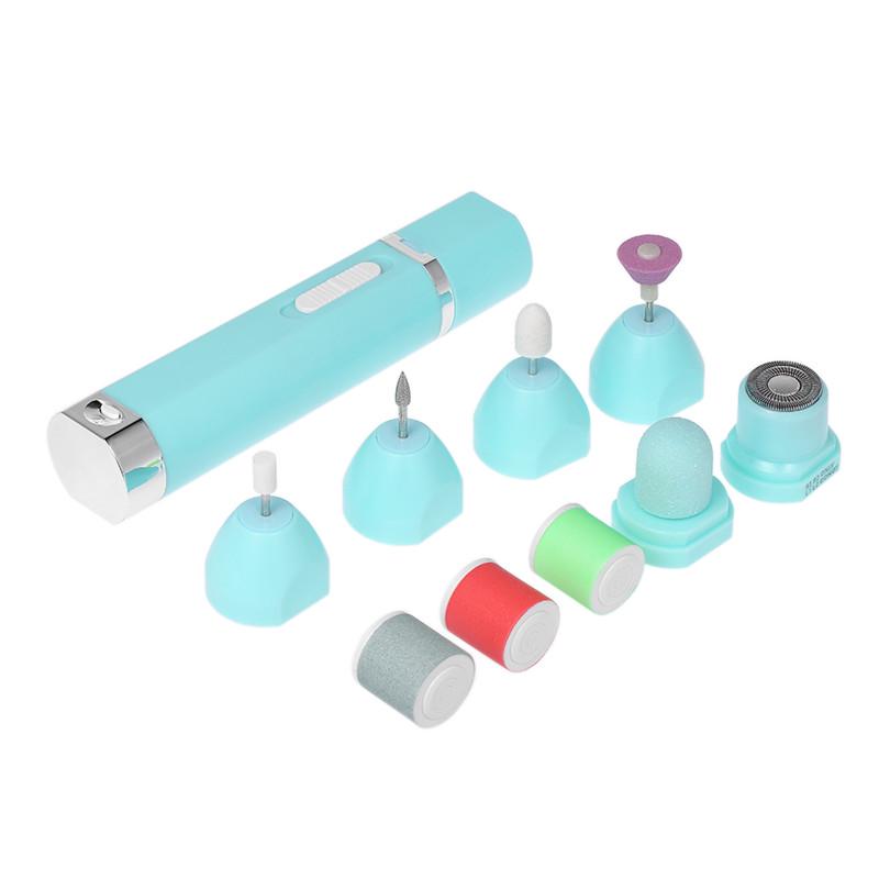 

9 в 1 электрический станок для полировки ногтей, маникюра, бритья, шлифовальный станок для ног, инструмент для удаления омертвевшей кожи 9 in 1 синий