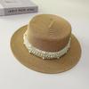 Bohemian Flat Top Straw Hat Women's Summer Outing Beach Hat Retro Webbing Face Small Sunshade Hat