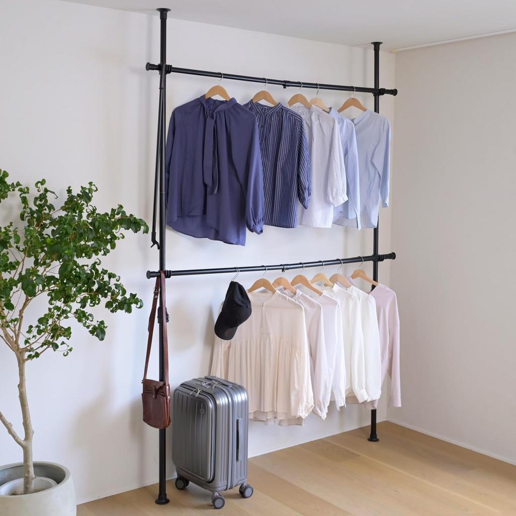 YAMAZEN Tension Pole Hanger Width Height Rack, Black, 97.5-166cm, 140-280cm, Double, Extendable, WJ-775(BK)