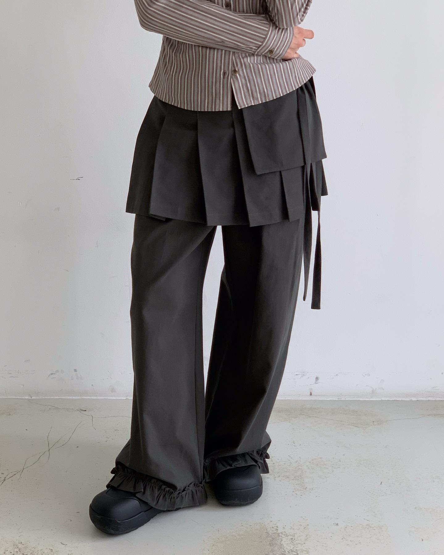 2026 Spring/Autumn Korean Pleated Skirt & Lace-Up Long Pants Two-Piece Set One Size темно-серого