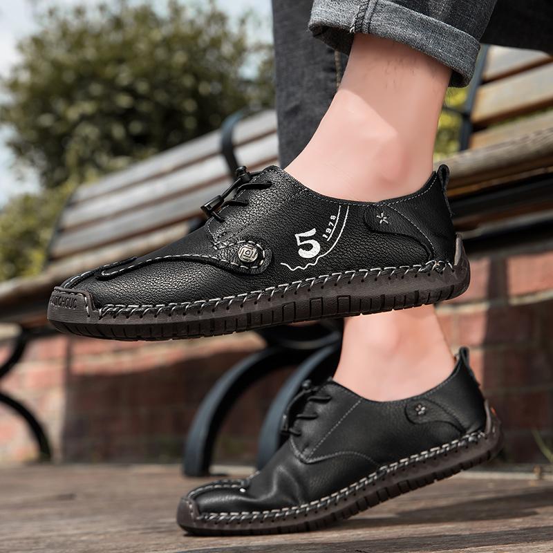 New Men Wearable  Anti Slip Outdoor Shoes Leather High Quality Mens Handmade Soft Sole Casual Shoes Flats Oxfords Shoes