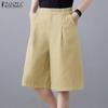 ZANZEA Women Summer Elastic Waist Solid Color Loose Casual Fifth Pants