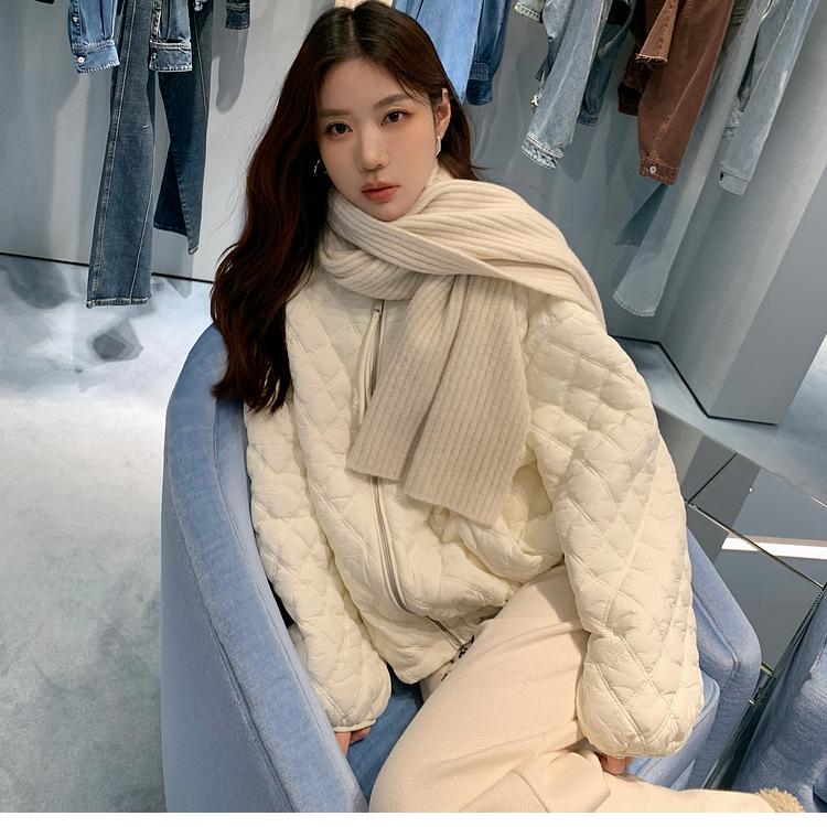 Korean Style Plus Size Womens Coat Loose Fit Windproof Warm Quilted Zip Up Autumn Winter