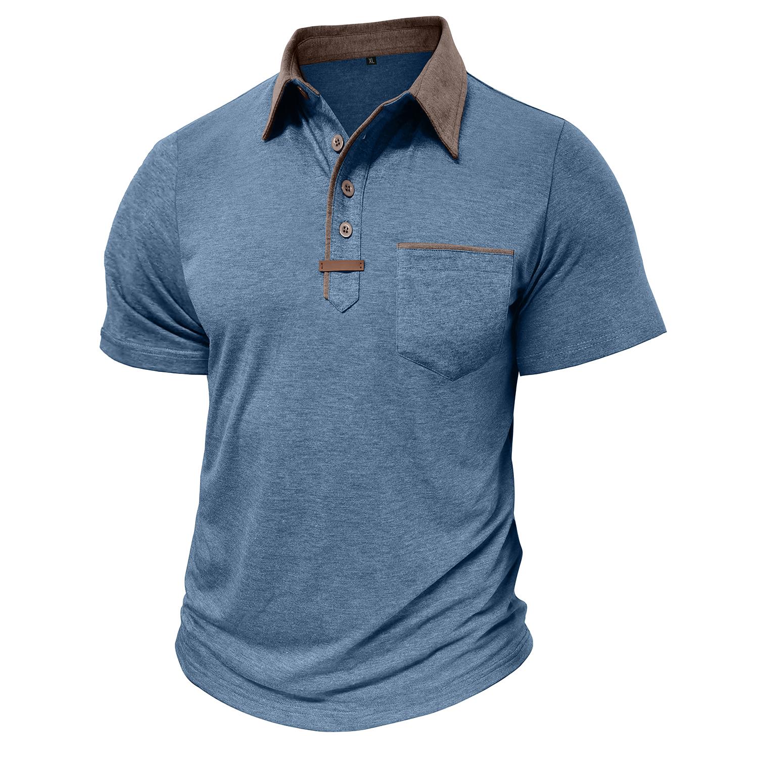 Bright Deer Heren T-shirts met korte mouwen Poloshirts met reverskraag en kleurblokkering Borstzak Zomertops Casual kleding M blauw
