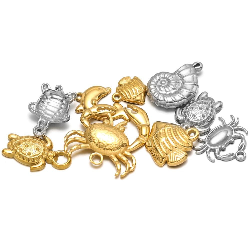 5Pcs Summer Ocean Dolphin Seahorse Crab Turtles Stainless Steel Pendant for DIY Earrings Making Necklace Bracelet Accessories