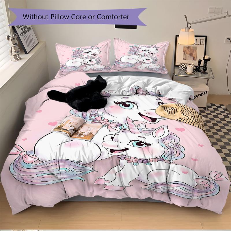 Unicorn Family Love Print 3Pcs Bedding Setduvet Cover With 2 Bedropillowcase Home Birthday Gift