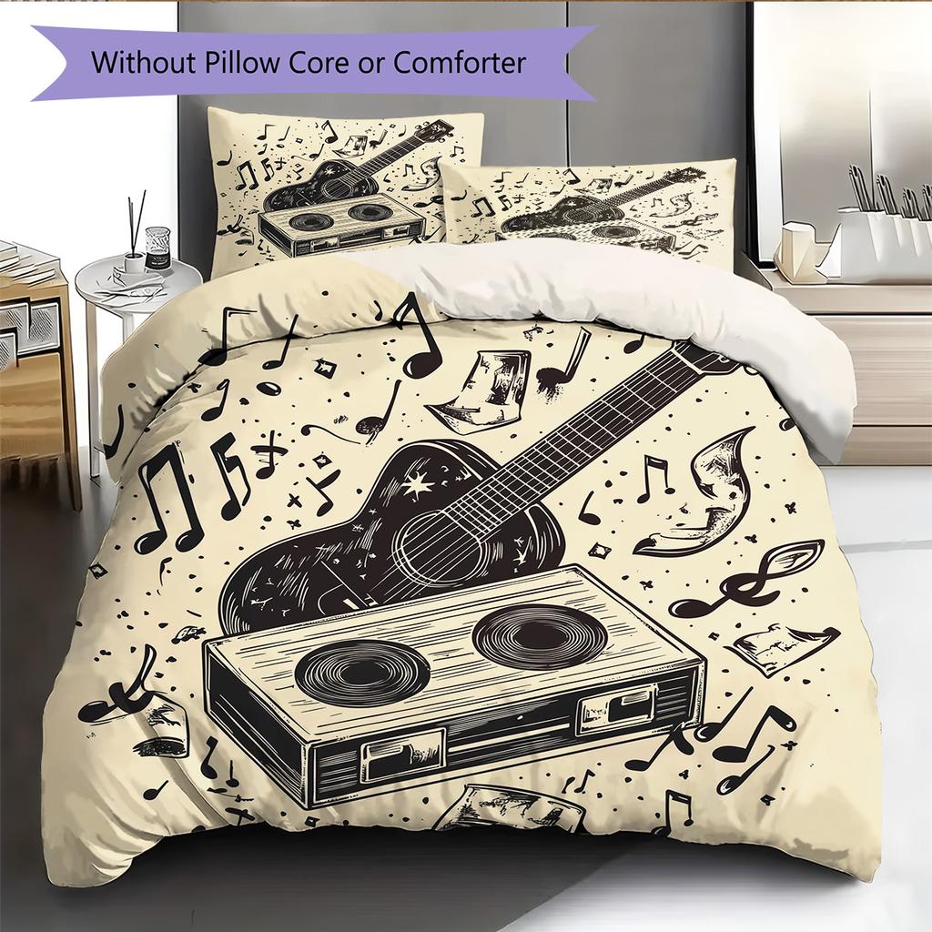 Musical instrument notes Pattern Bedding Quilt Set Quilt Cover Pillowcase Home Decoration Gift (1 * duvet cover + 2 * pillowcase, without core)