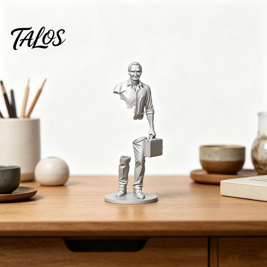Talos 3D Printed Working Person Figurine with Briefcase, Modern Abstract Art Ornament for Desktop Bookshelf Office Decor, Stable Base Creative