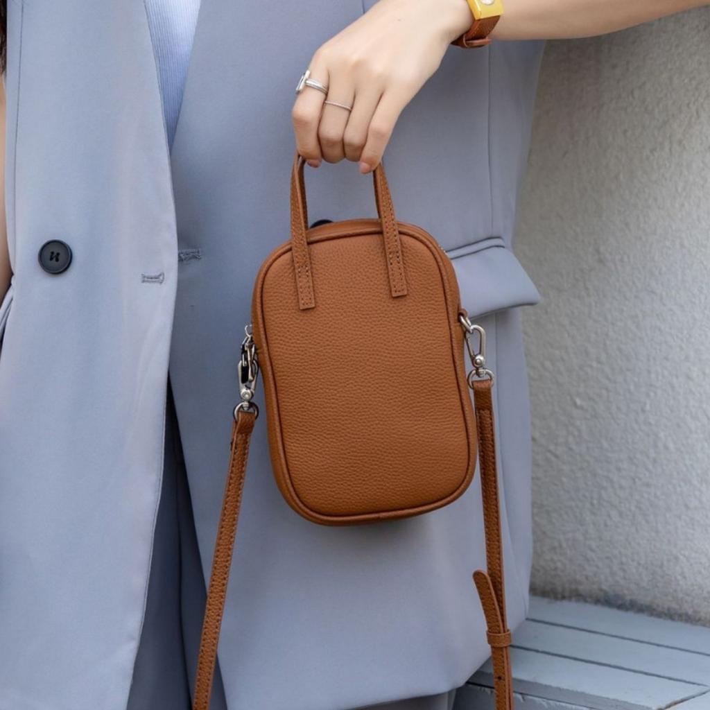 Kuskinn Skulderveske Allsidig Kvinnelig Student Søt Dame Rombe Messenger Skinnveske Praktisk Nøkkelkort Mobiltelefonveske