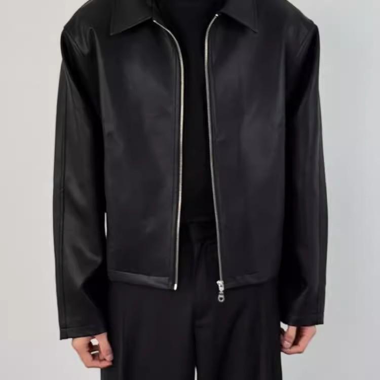 Men's American Retro Cleanfit Red Lined High-End PU Leather Jacket for Spring/Autumn