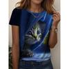 Fashion Women Retro Creative Cat Pattern Print T Shirt Funny Casual O-neck Short Sleeves T-shirt Summer Female Tee Shirt
