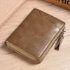 Men's Vintage Oil Wax Leather Zipper Wallet RFID Blocking Short Purse Multi Card Holder Business Casual Coin Pocket Credit Card Wallet for Men
