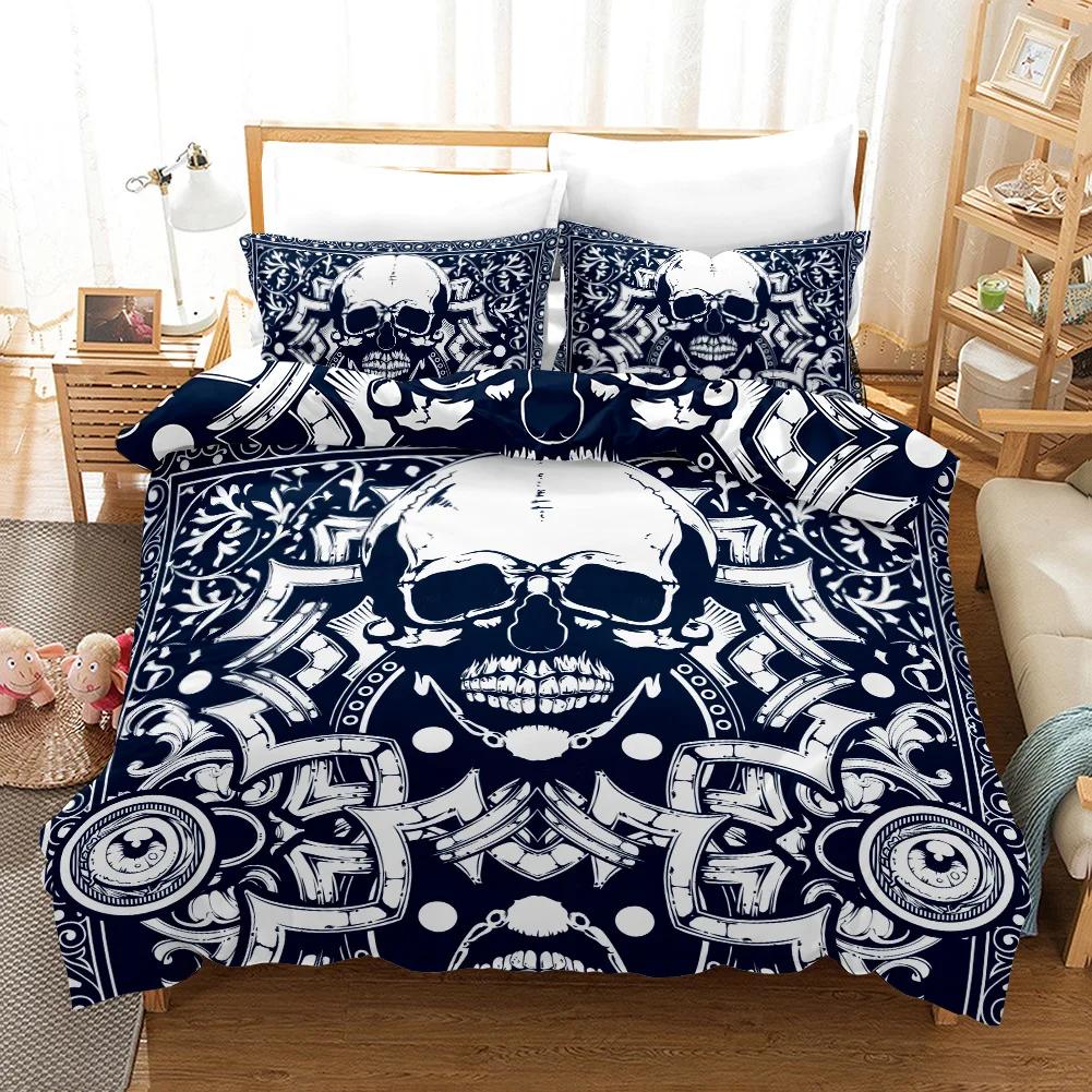 

Happy Halloween Bedding Set Winter Reactive Printing Bone Skull Quilt Cover Set European And American Style Bed Sets EU single(135x200cm)