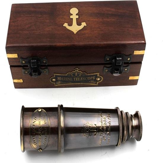 1920 Ship Captain's Working Telescope with Wooden Box  Brass Made Spyglass  Glass Optics Pirate's Instrument  Brass Maritime  Telescope,