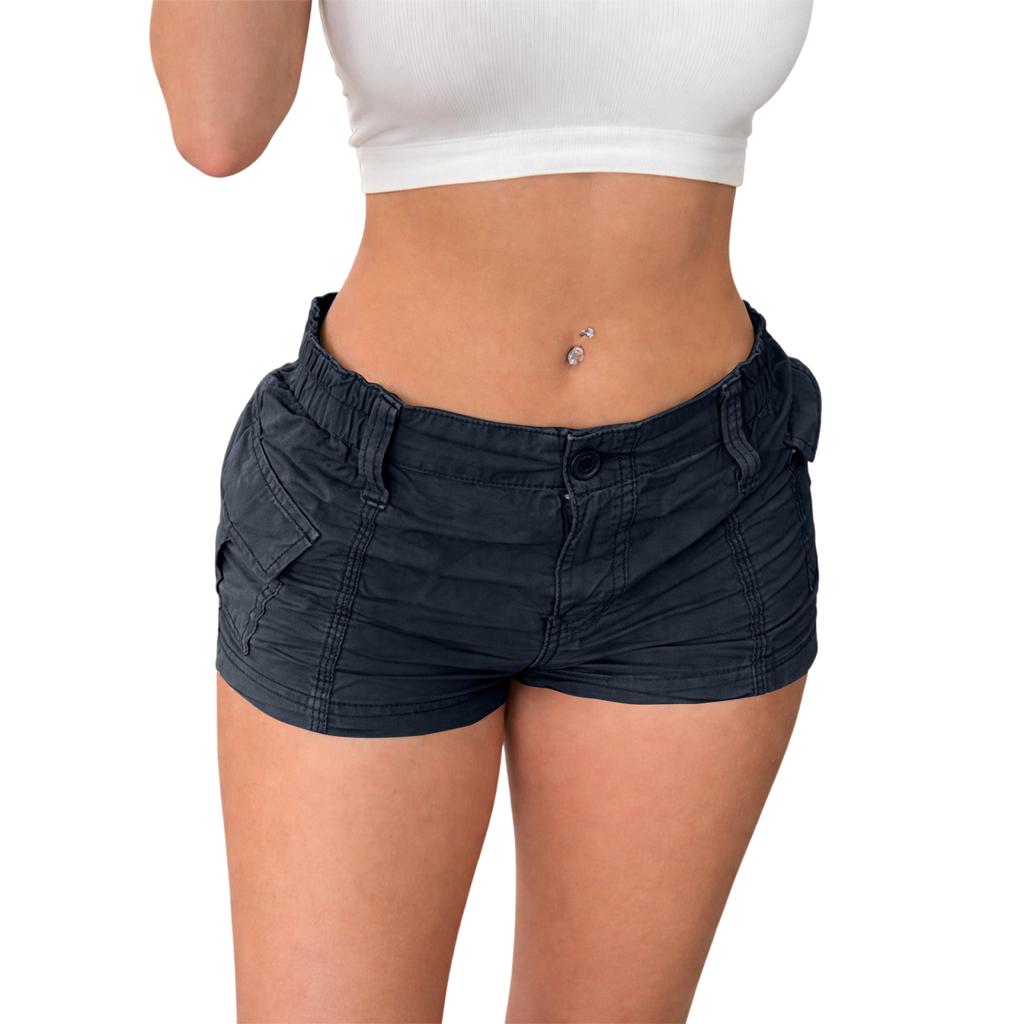 Damen E-Girl Cargoshorts Sommer Slim Fit Elastischer Bund Streetwear Shorts