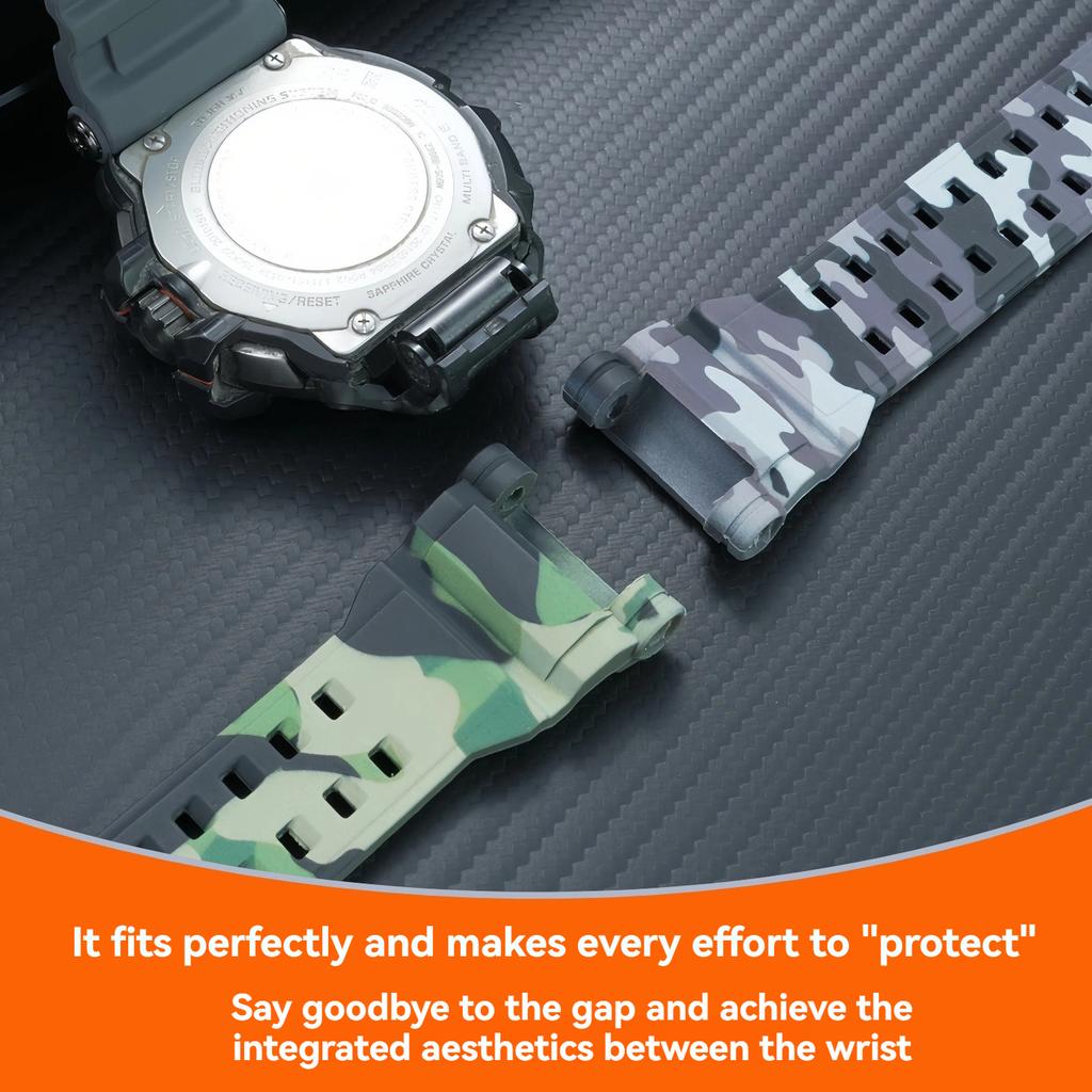Camouflage Resin Silicone Watch Band for Casio G-SHOCK GPW-2000 Air Master 5502 | Shockproof Rubber Strap Replacement + Tools