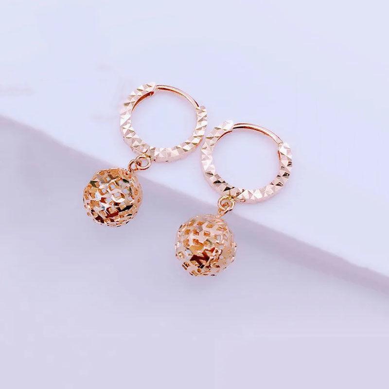 Exquisite Purple Gold Color Gold Hollow Ball Earrings Simple Korean Version Versatile Fashion Personalized Wind Plated Rose Gold Earrings