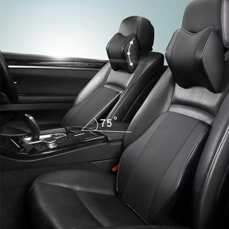 PU Leather Headrest Pillow Universal Car Neck Rest Head Support Cushion Set Breathable with Memory Foam Lumbar Pillow with Guard
