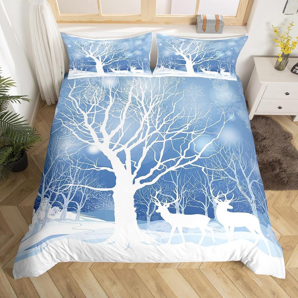 Comforter Snowman Bedding Set 3 Piece Happy New Year Xmas Queen Winter Themed Comforter Merry Christmas