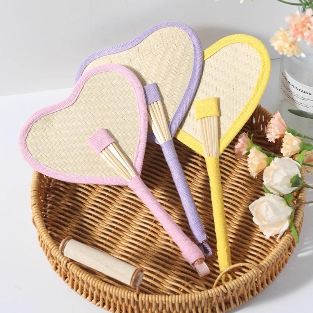 Lightweight Weaving Hand Fan with Colorful Edging Cooling Fan Natural Handmade Raffia Fans  Summer