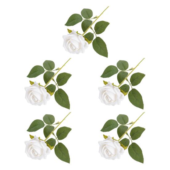 5 Pcs Artificial Red Roses Simulated Flowers with Bendable Stems Realistic