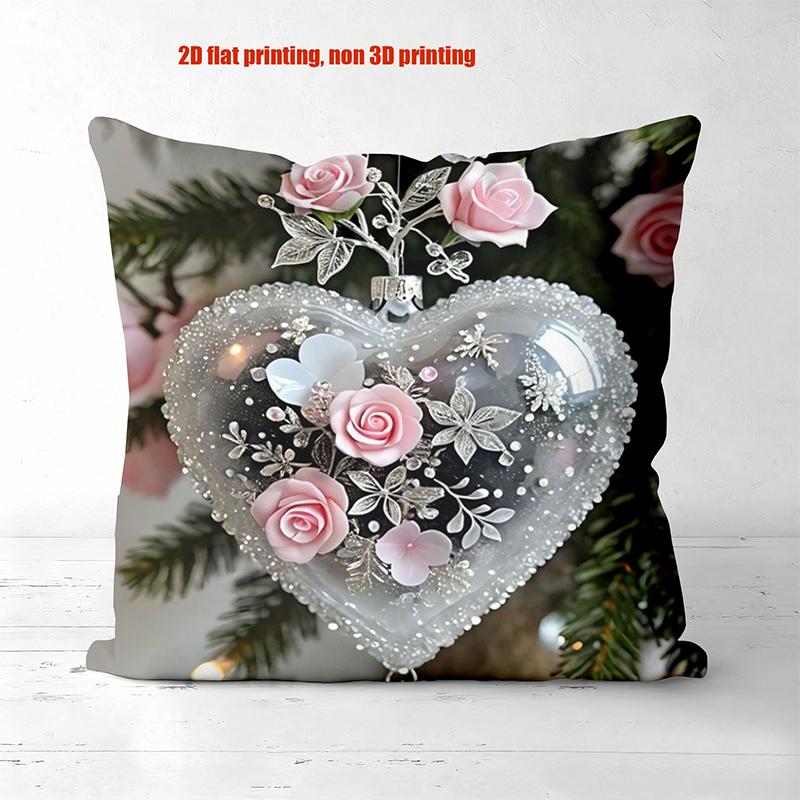 Heart-Shaped Rose Decorative Cushions 2D Flat Printed Polyester pillowcase, sofa decorative cushion cov Headboard Pillow