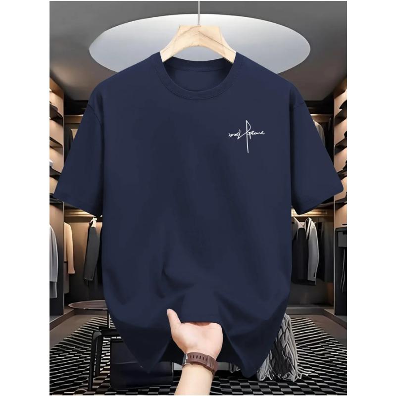 

Men s summer cotton fashionable casual sports loose plus size personalized letter printed round neck short sleeved T-shirt S