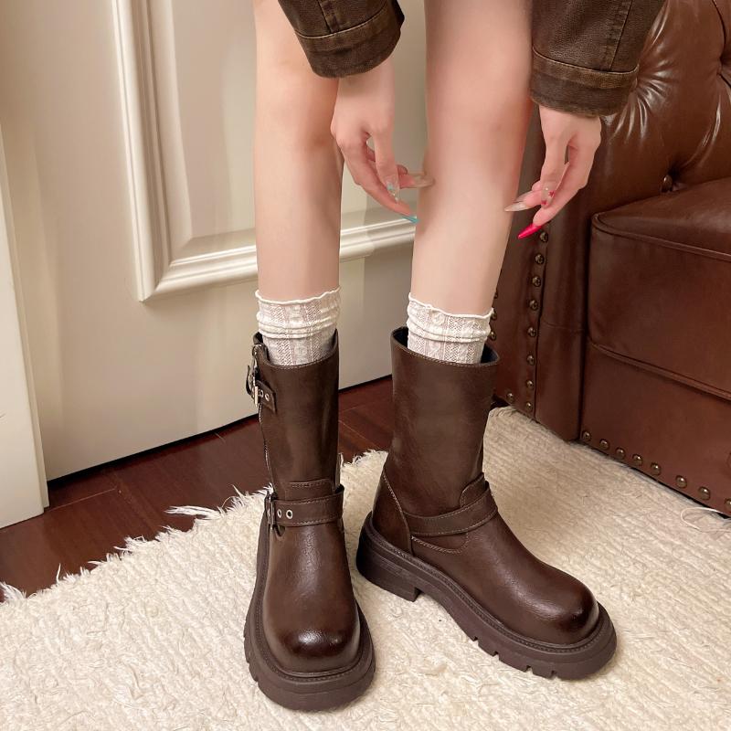 Winter Belt Buckle Women Knight Ankle Boots Fashion Slip On Platform Thick Sole Shoes Ladies Modern Short Botas Para Mujer