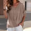 Women's Loose Fit Casual V Collar Cotton Linen Short Sleeve Shirt Top