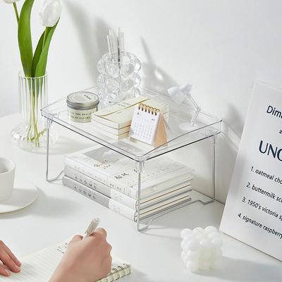 Foldable Transparent Double Desktop Acrylic Shelf Cup Rack Kitchen Bathroom Cosmetic Sundry Shelf