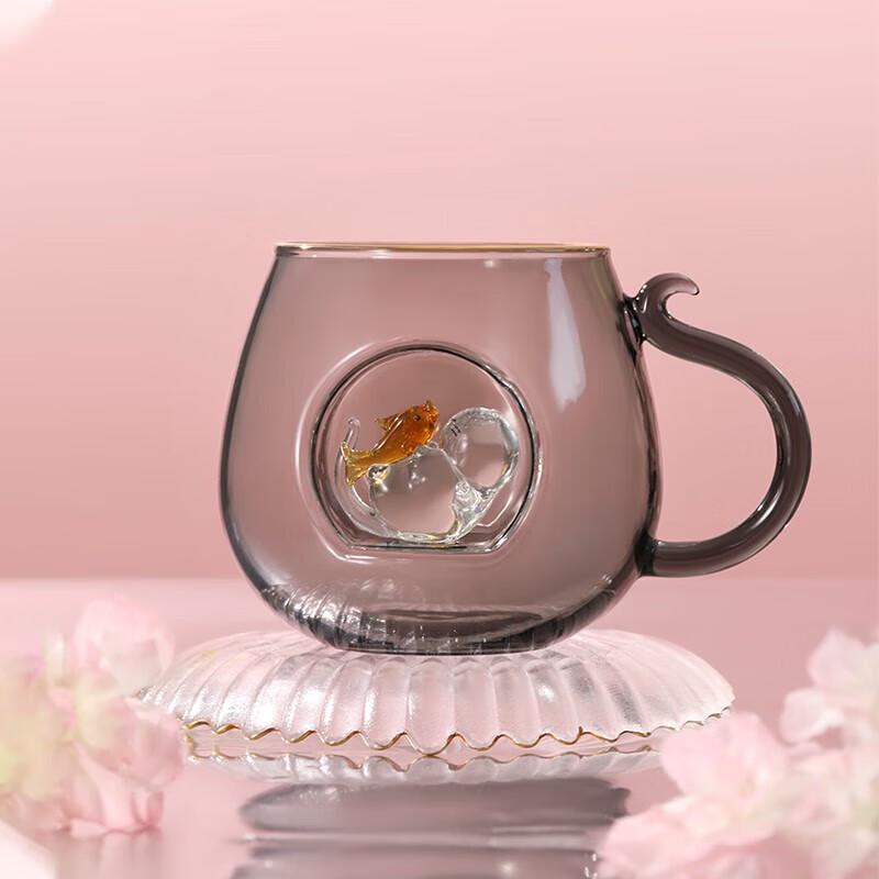 Forbidden City Palace Cat & Fish Creative Glass Mug