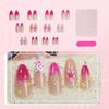 24pcs Pink Gradient Almond Nails with 3D Seashell Flowers and Rhinestone Pearls