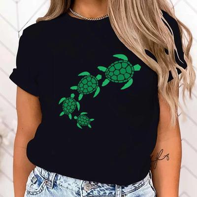 (Premium T-shirt)Protect The Ocean Turtle Print Tshirt Summer Fashion Casual Short Sleeve Round Neck Tops Women T-Shirts
