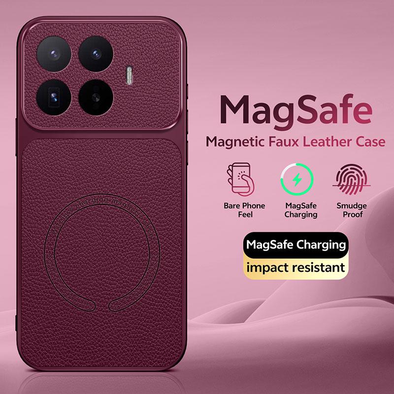 PU Leather Magnetic Wireless Charging Case For Magsafe Xiaomi Poco C75 C85X C81 M7 Plus M8 X8 X7 F5 F6 F7 F8 F9 Pro Max Ultra