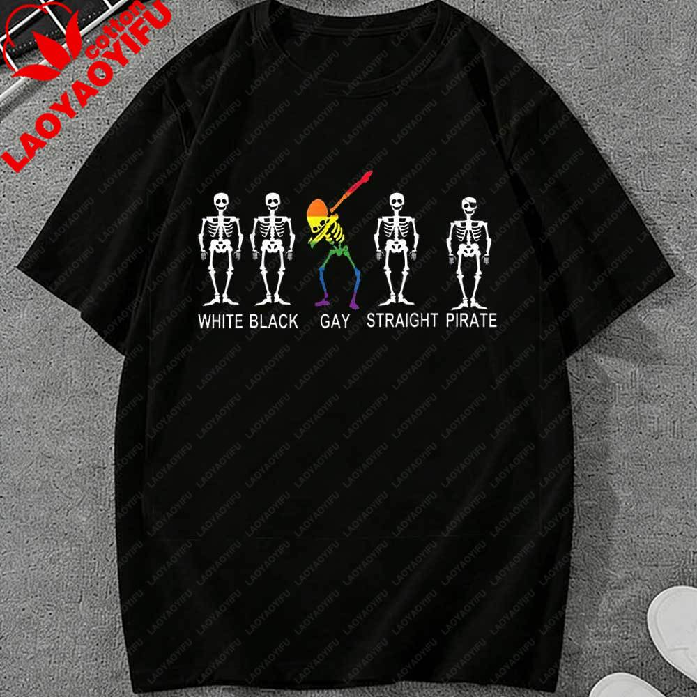LGBT Funny Skeleton Pirate T Shirt Unisex White Short Sleeve Casual Graphic Tee Summer Streetwear Tops Harajuku Graphic T Shirts