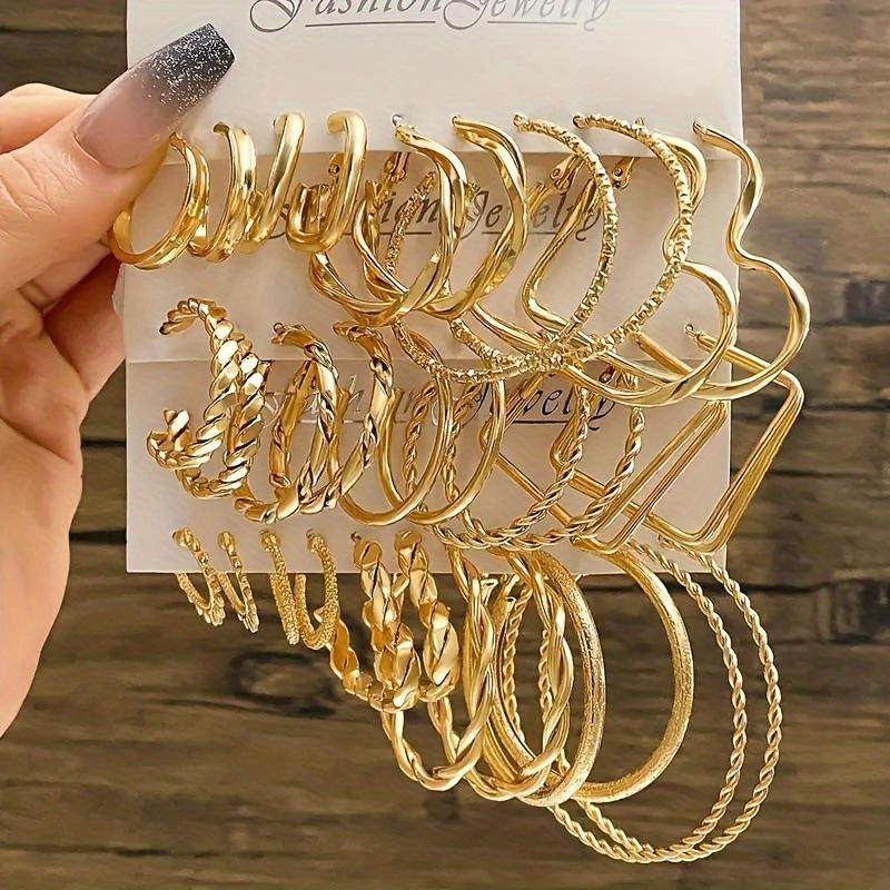 Simple Geometric Block Heart-shaped Circular Hoop Earrings Retro  Cross Twisted Pattern Earrings  Women Versatile Daily Zircon