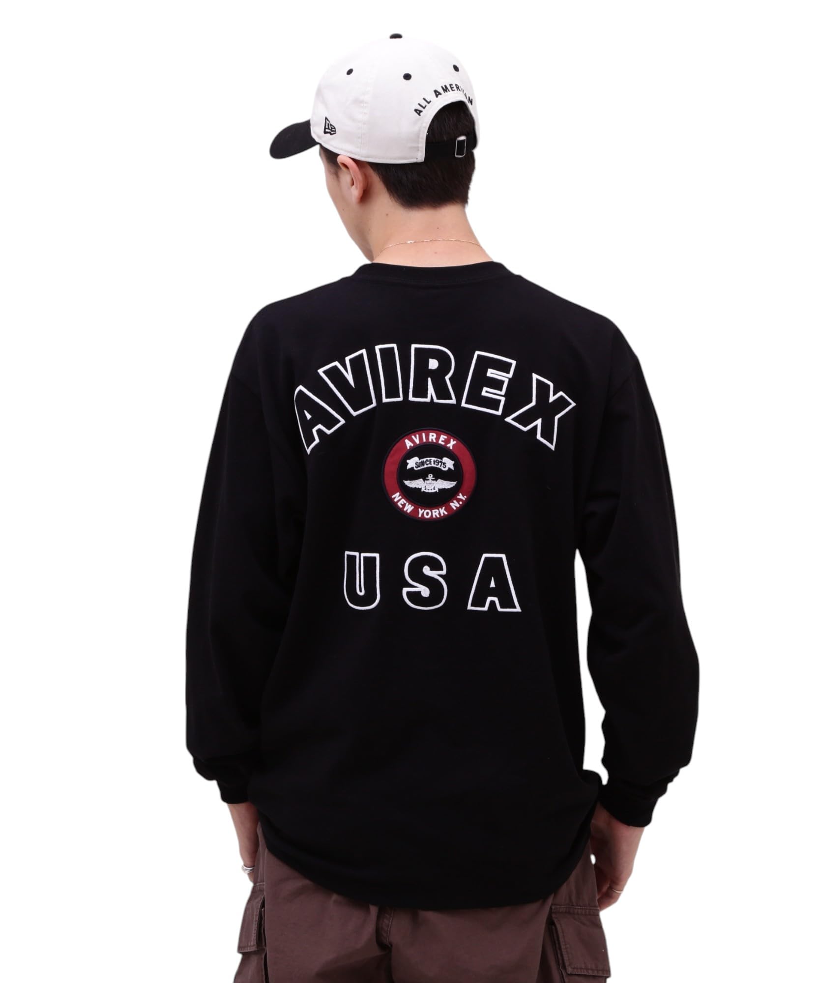 Avirex Varsity Logo Long Sleeve Size T-Shirt, Men s, L, 010, Black, 783-5930018