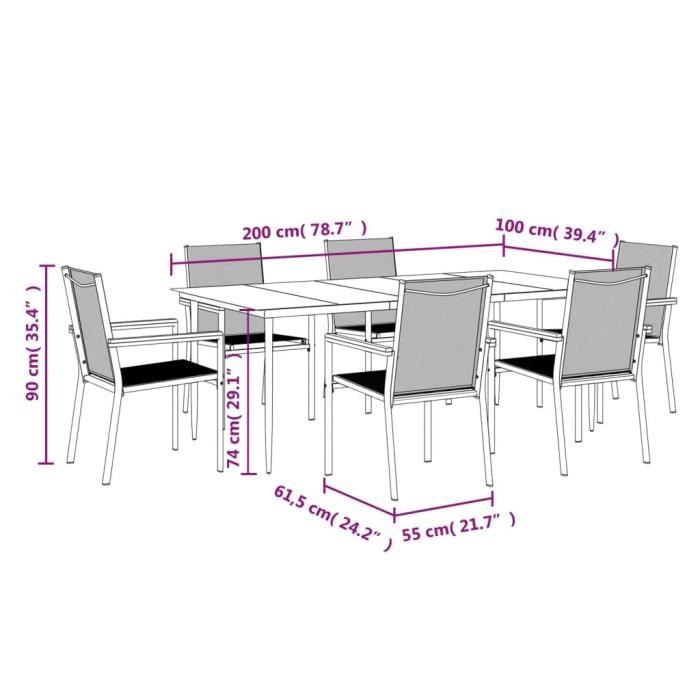 VidaXL 7 Pcs Garden Dining Set Black Textilene and Steel 3187039