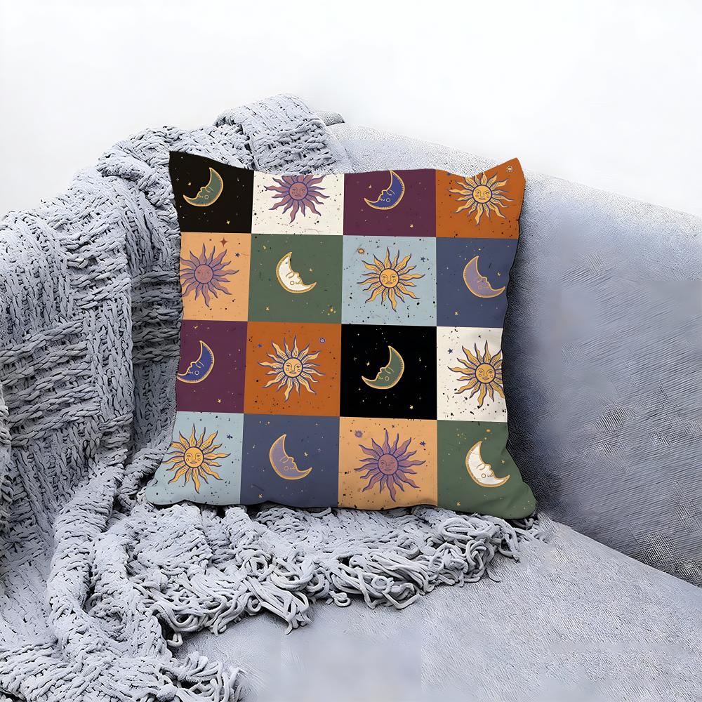 Gorgeous Sun Moon and Stars Cushion Cover Premium Comfort Reversible Pillow Cove Two In One Design for Any Room  Car Interior