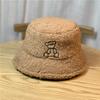 Cute Bear Embroidery Warm Lamb Wool Fisherman Hat Children Autumn and Winter Warm Basin Hat Bucket Hat