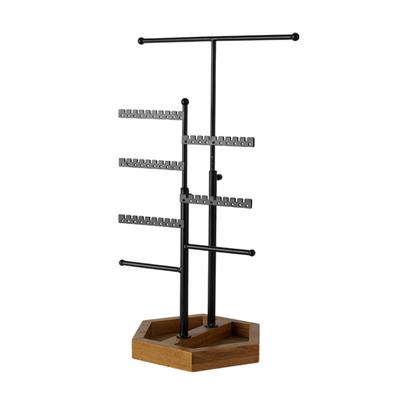 5-Tiers Jewelry Display Organizer Telescopic Earrings Necklaces Bracelets Holder with Wooden Tray Fashion Gift for Women