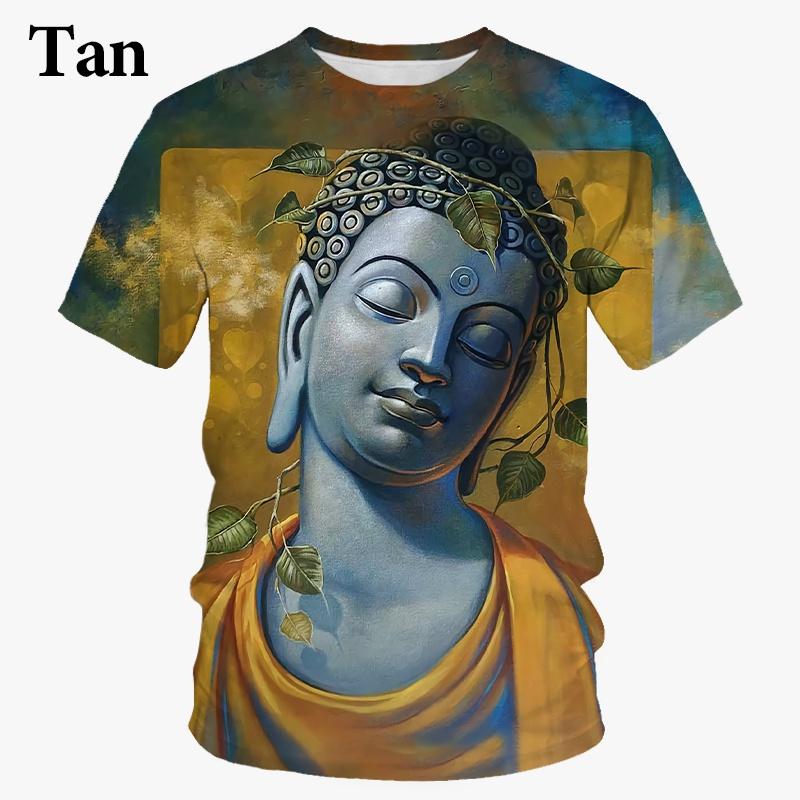 Letní pánské tričko 3D tisk Náboženské tričko s tváří Buddhy Shakya Muni Buddhismus Móda Ležérní Tričko s kulatým výstřihem a krátkým rukávem