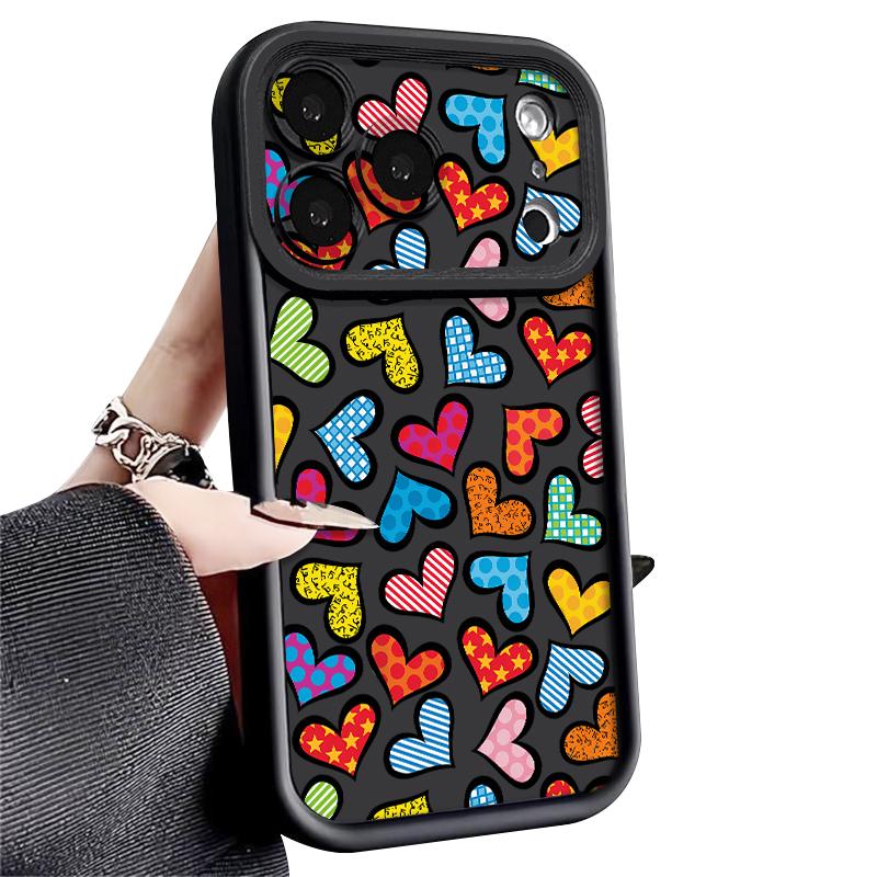 Cute Sticker Love Heart Case For iPhone 18 Pro Max Shockproof Bumper Soft Silicone Cover For iPhone 17 16 15 14 13 Pro Max 17E